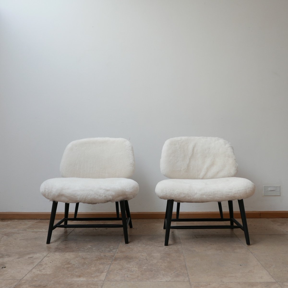 Sheepskin Shearling TeVe Lounge Chairs by Alf Svensson, Set of 2