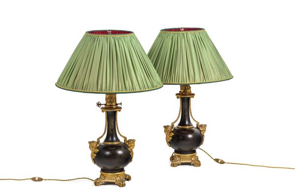 Sheet Metal and Gold Bronze Lamps, 1880s, Set of 2-CEJ-998808