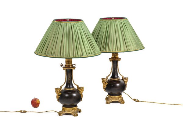 Sheet Metal and Gold Bronze Lamps, 1880s, Set of 2-CEJ-998808