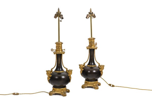 Sheet Metal and Gold Bronze Lamps, 1880s, Set of 2-CEJ-998808