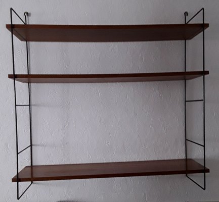 Shelf in Black Lacquered Iron Frame with 3 Adjustable Shelves in Teak Veneered Chipboard, 1960s-HOI-694695