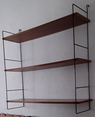 Shelf in Black Lacquered Iron Frame with 3 Adjustable Shelves in Teak Veneered Chipboard, 1960s-HOI-694695