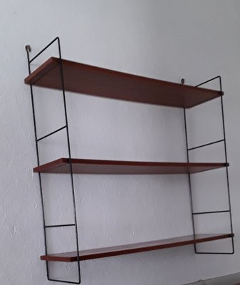 Shelf in Black Lacquered Iron Frame with 3 Adjustable Shelves in Teak Veneered Chipboard, 1960s-HOI-694695