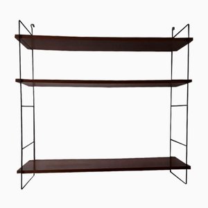 Shelf in Black Lacquered Iron Frame with 3 Adjustable Shelves in Teak Veneered Chipboard, 1960s-HOI-694695