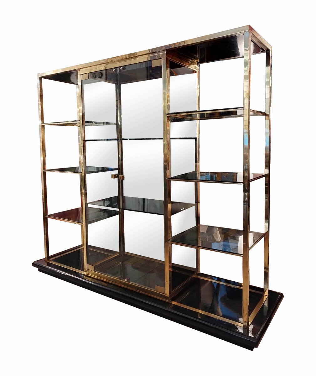 Shelf in Brass and Smoked Glass, Italy, 1970s