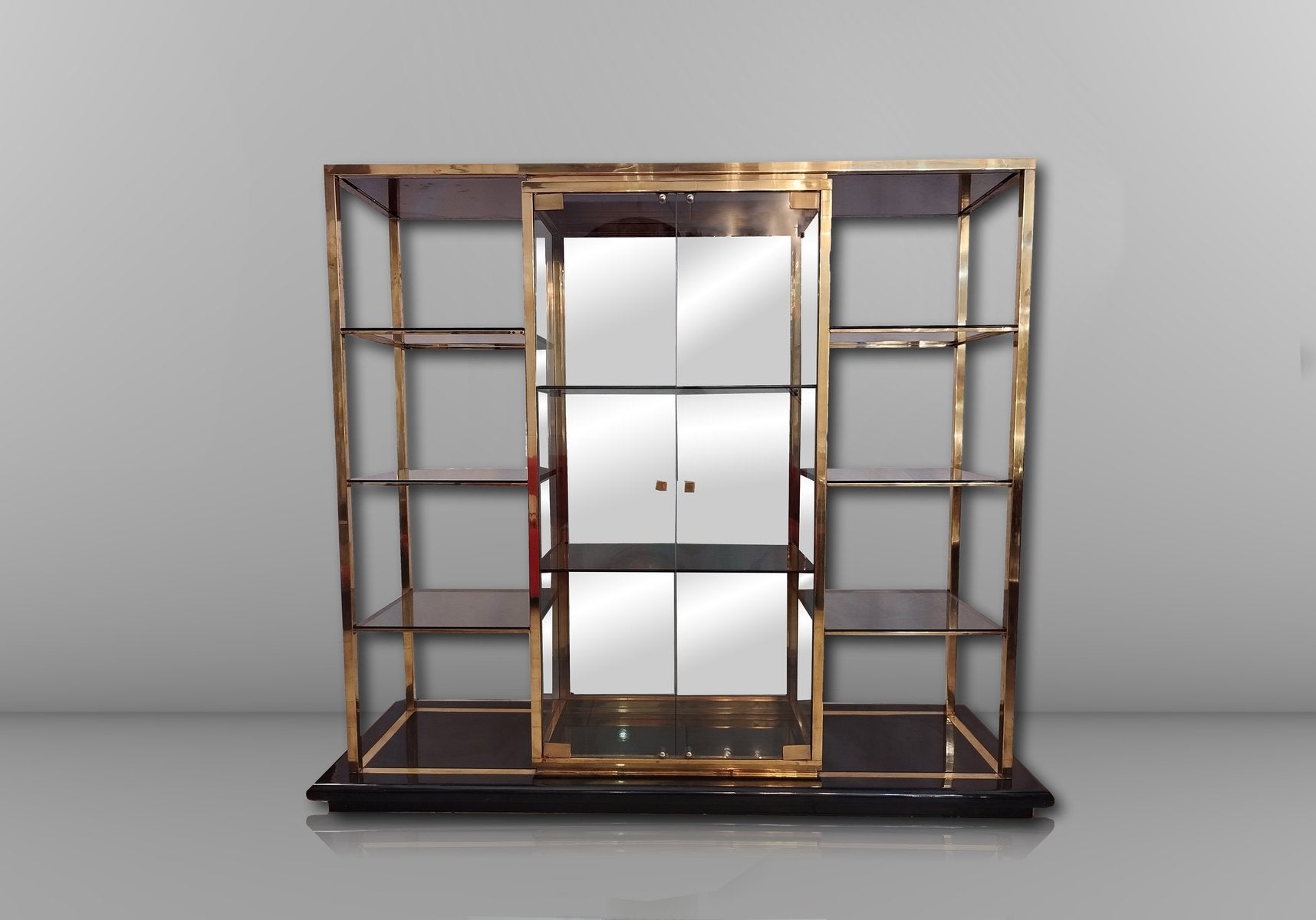 Shelf in Brass and Smoked Glass, Italy, 1970s