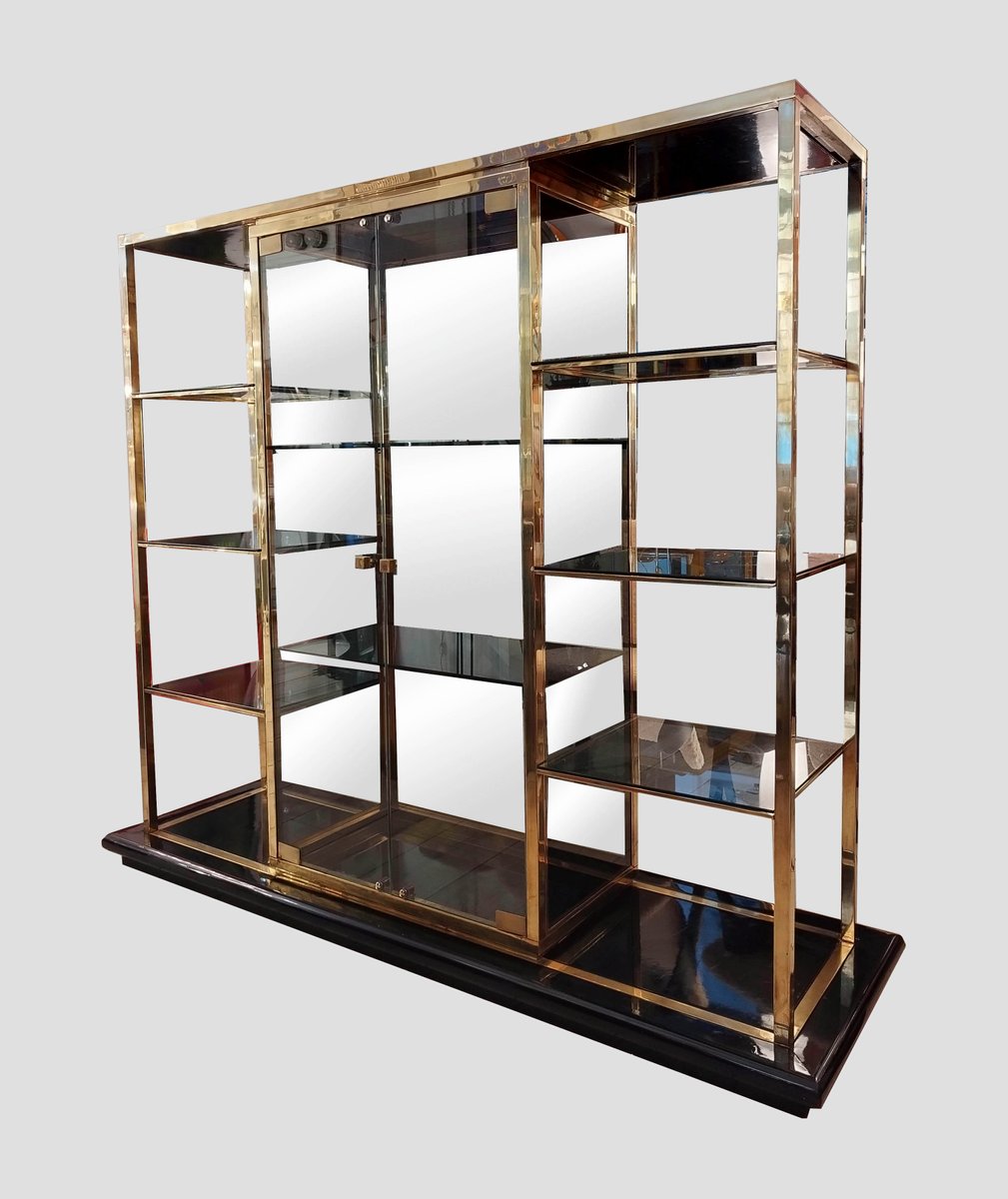 Shelf in Brass and Smoked Glass, Italy, 1970s