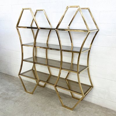 Shelf in Golden Brass and Smoked Glass-BEW-1355127