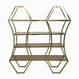 Shelf in Golden Brass and Smoked Glass-BEW-1355127