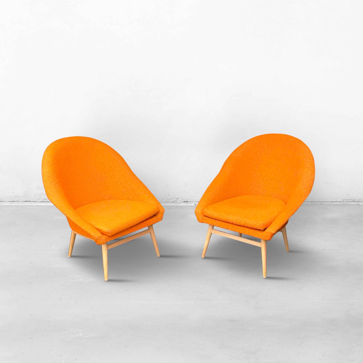 Shell Armchairs in Orange, 1960s, Set of 2