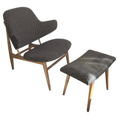 Shell Chair with Ottoman attributed to Ib Kofod-Larsen for Christensen & Larsen, Denmark, 1955, Set of 2-WBX-2042356