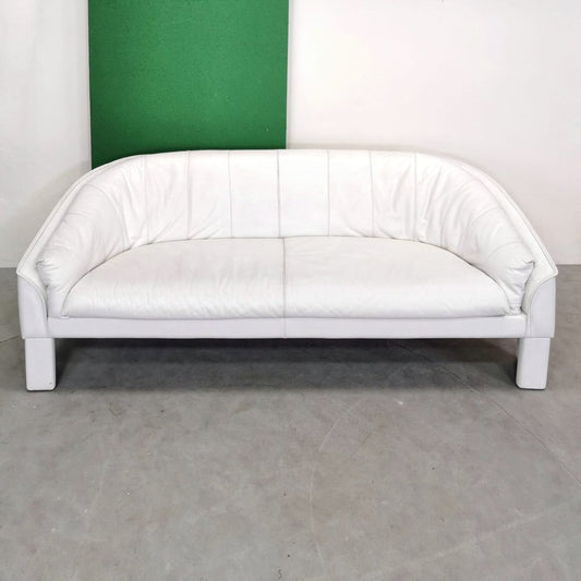 Shell Sofa in White Leather from Marac, 1980s