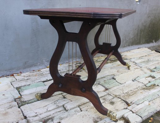 Sheraton Table on Caster Wheels with Leather Top, 1940s-UWJ-1407034