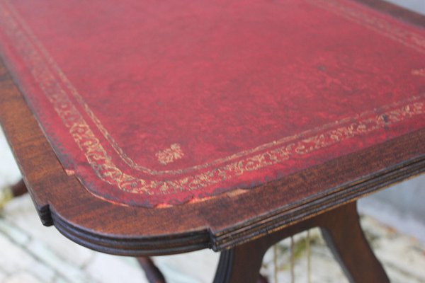 Sheraton Table on Caster Wheels with Leather Top, 1940s-UWJ-1407034