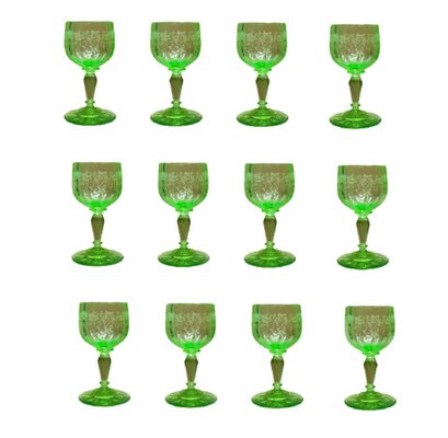 Sherry Wine Glasses with Green Maria Theresia Decor by Stefan Rath for Josef Lobmeyr, Austria, 1910s, Set of 12-HWV-1775406