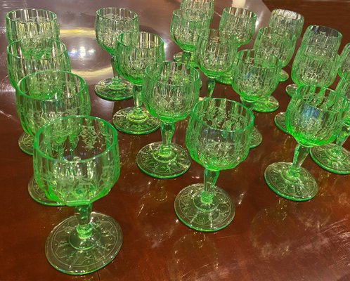 Sherry Wine Glasses with Green Maria Theresia Decor by Stefan Rath for Josef Lobmeyr, Austria, 1910s, Set of 12-HWV-1775406