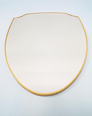 Shield-Shaped Mirror in Curved PVC with Brass Effect, 1950s-GGK-1020143