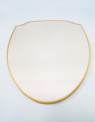 Shield-Shaped Mirror in Curved PVC with Brass Effect, 1950s-GGK-1020143