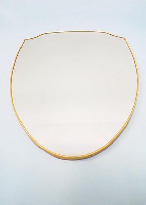 Shield-Shaped Mirror in Curved PVC with Brass Effect, 1950s-GGK-1020143