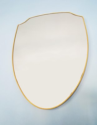 Shield-Shaped Mirror in Curved PVC with Brass Effect, 1950s-GGK-1020143