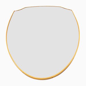 Shield-Shaped Mirror in Curved PVC with Brass Effect, 1950s-GGK-1020143