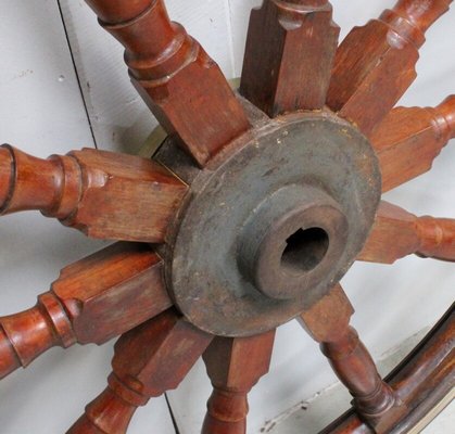 Ship's Steering Wheel in Teak, Early 20th Century-RVK-944882