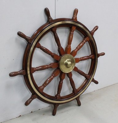 Ship's Steering Wheel in Teak, Early 20th Century-RVK-944882