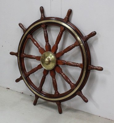 Ship's Steering Wheel in Teak, Early 20th Century-RVK-944882