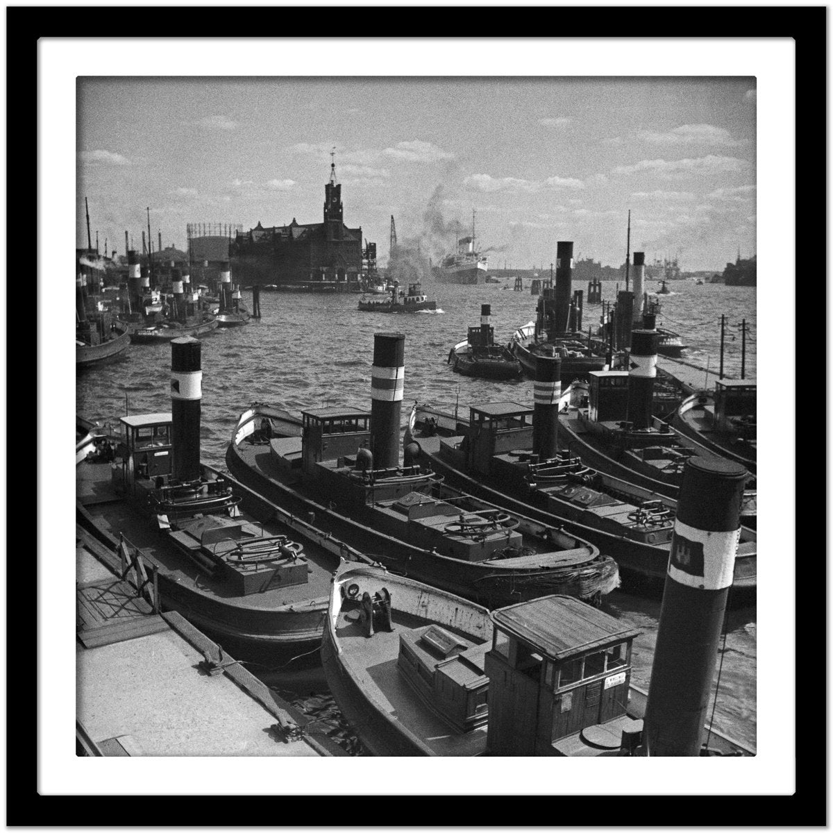 Ships at Hamburg Harbor, Germany 1937, Printed 2021