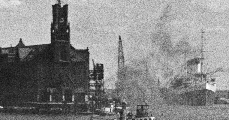 Ships at Hamburg Harbor, Germany 1937, Printed 2021