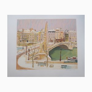 Shizuka Murayama, Pont De La Tournelle Under the Snow, 20th-Century, Lithograph-KHH-1199359