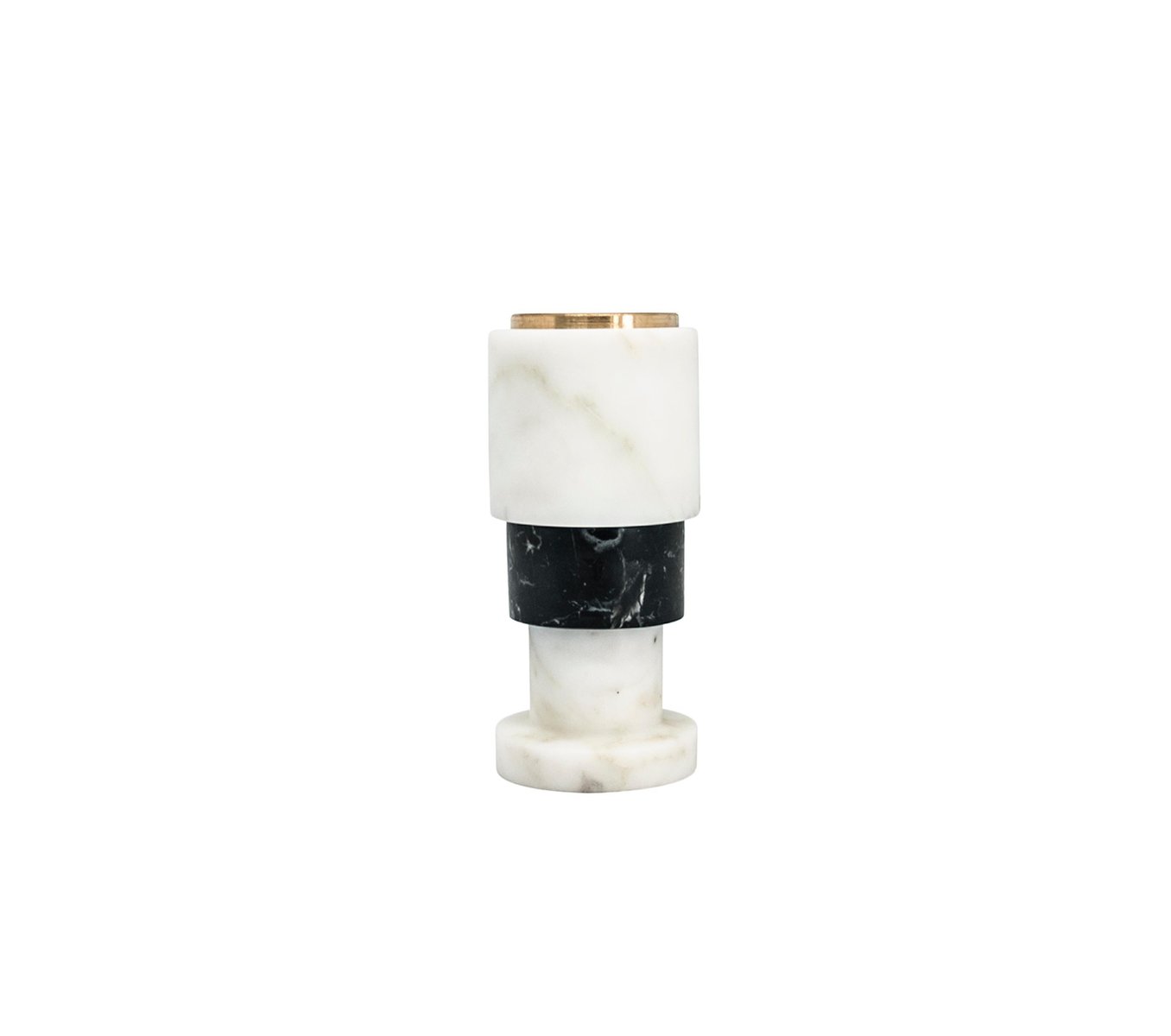 Short Straight Two-Tone Candleholder in White Carrara and Black Marble