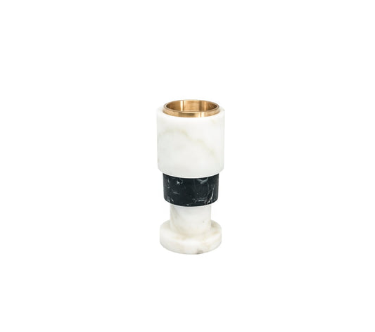 Short Two-Tone Candleholder in White Carrara and Black Marble from Fiammettav Home Collection