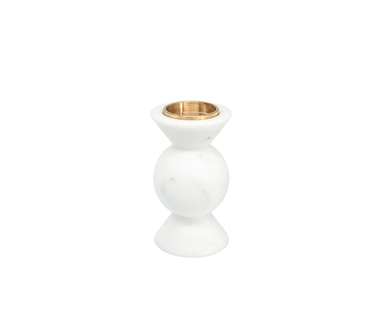 Short Unicolor Candleholder in White Carrara Marble from Fiammettav Home Collection