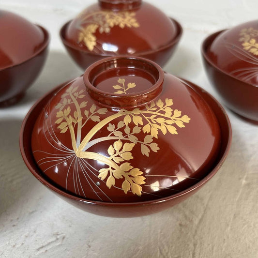 Shōwa Era Urushi Maki-E Rice Bowls, Japan, 1950s, Set of 5