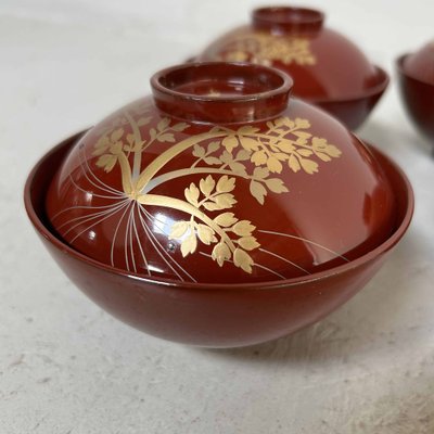 Shōwa Era Urushi Maki-E Rice Bowls, Japan, 1950s, Set of 5-DWL-1698154