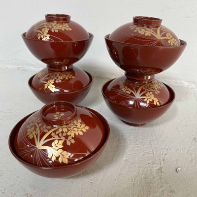 Shōwa Era Urushi Maki-E Rice Bowls, Japan, 1950s, Set of 5-DWL-1698154