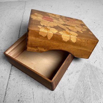 Shōwa Wooden Box with Flower Decoration, Japan, 1950s-DWL-1799435