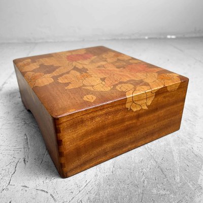 Shōwa Wooden Box with Flower Decoration, Japan, 1950s-DWL-1799435