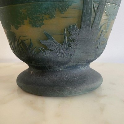 Shower Pedestal Vase with Flattened Belly and Lake Decor from Daum Nancy-QKG-2022396