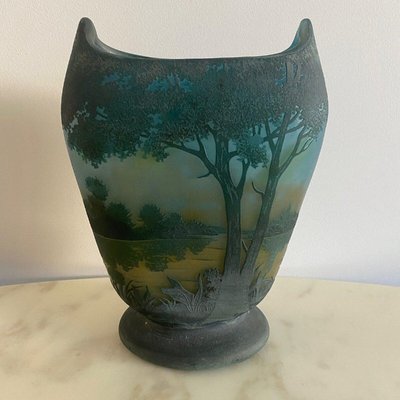 Shower Pedestal Vase with Flattened Belly and Lake Decor from Daum Nancy-QKG-2022396