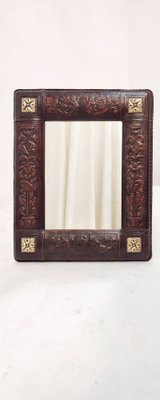 Shrinked Leather Table Mirror, Spain, 1940s-RGF-1437951