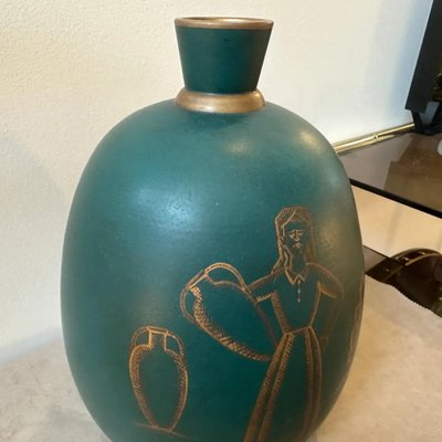 Sicilian Art Deco Green and Gold Ceramic Vase, 1939-NMK-1788047