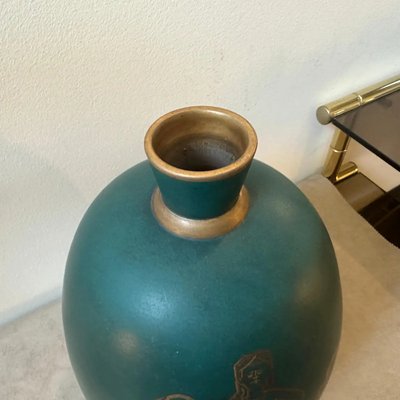 Sicilian Art Deco Green and Gold Ceramic Vase, 1939-NMK-1788047