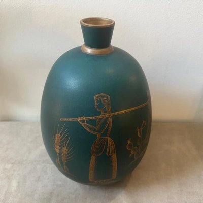 Sicilian Art Deco Green and Gold Ceramic Vase, 1939-NMK-1788047