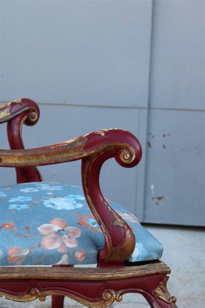 Sicilian Baroque Style Armchairs in Red Lacquer, 1930s, Set of 2