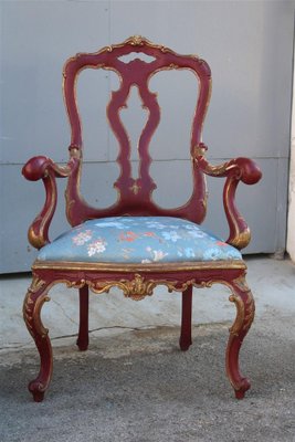 Sicilian Baroque Style Armchairs in Red Lacquer, 1930s, Set of 2-EH-1150939