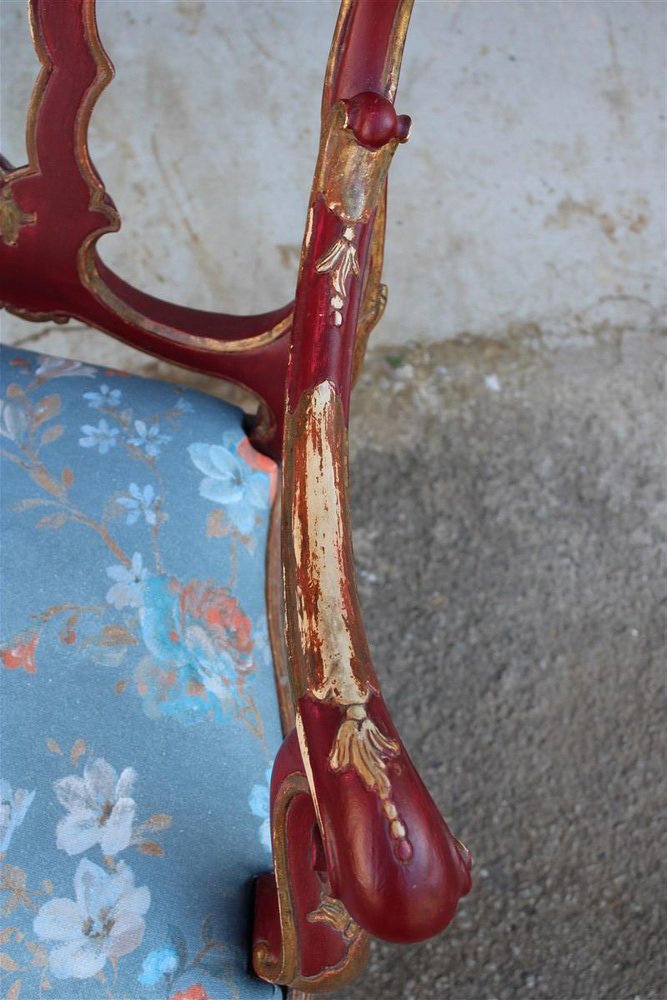 Sicilian Baroque Style Armchairs in Red Lacquer, 1930s, Set of 2