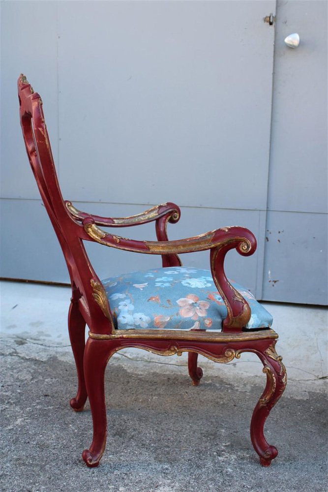 Sicilian Baroque Style Armchairs in Red Lacquer, 1930s, Set of 2