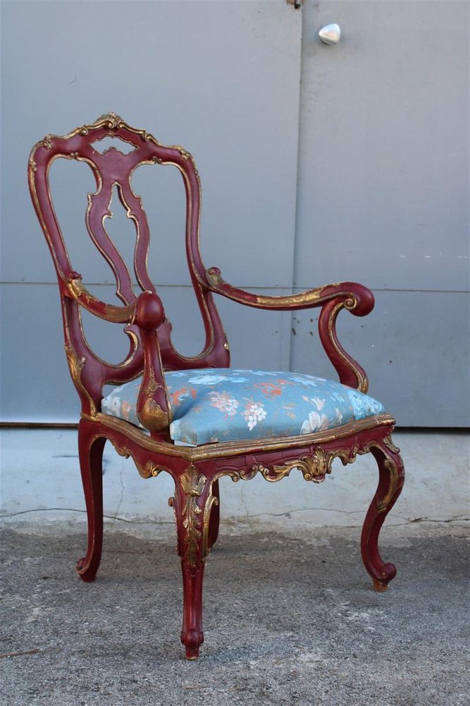 Sicilian Baroque Style Armchairs in Red Lacquer, 1930s, Set of 2